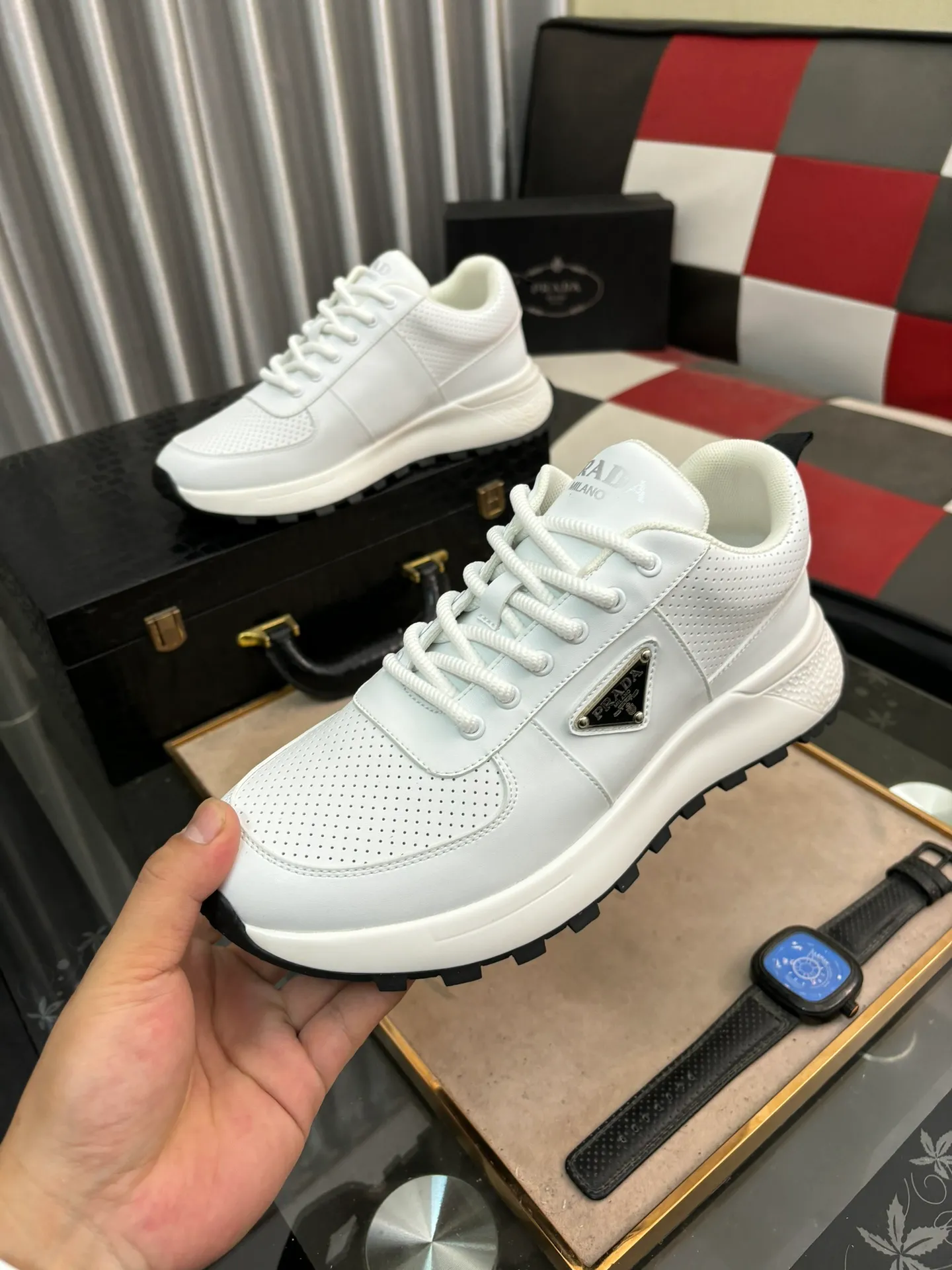 Men's shoes 💰440⌚️⌚️【PRADA】Prada Hong Kong counter casual shoes, counter quality, high-quality workmanship, uppers made of imported breathable fly mesh fabric, comfortable and breathable lining, original air cushion elastic outsole, casual fashion, high-end quality, size: 38-442️⃣Colors available